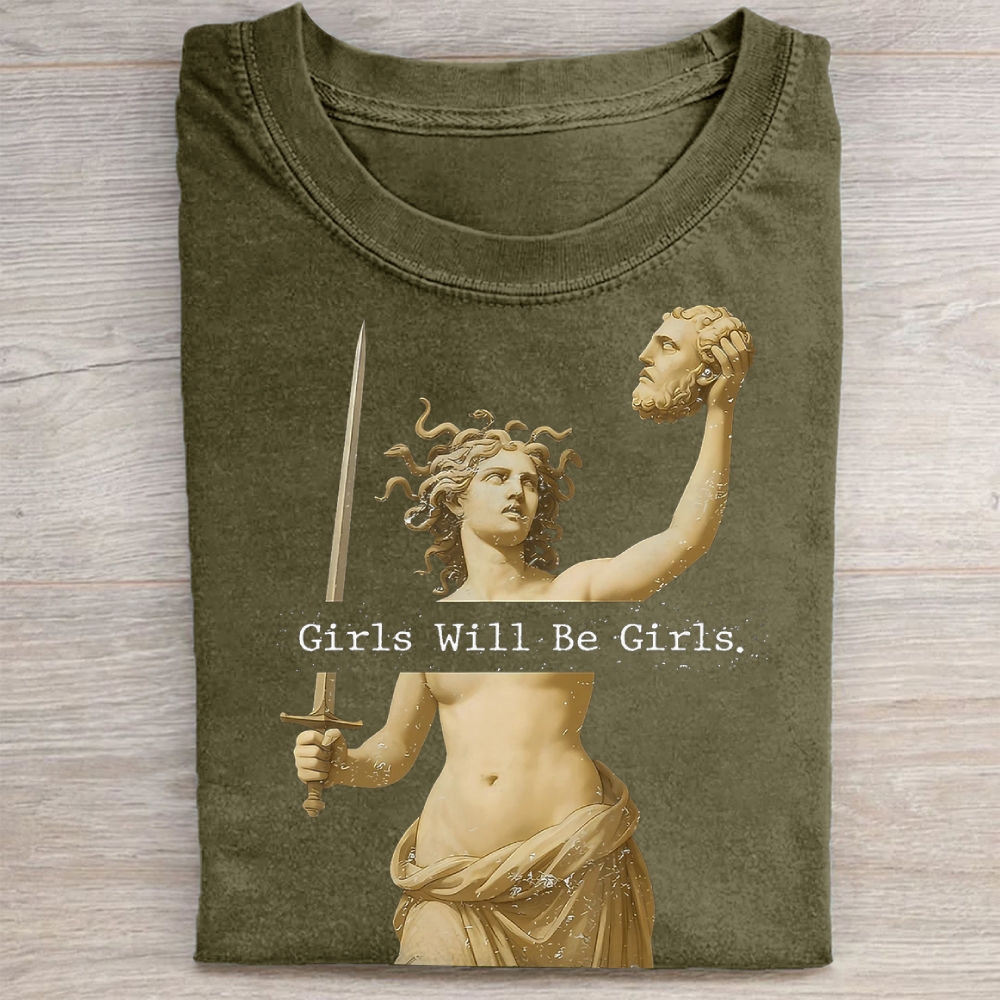 "Girls Will Be Girls" Medusa Statue Vintage Washed Tee