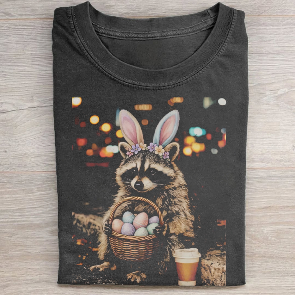 Funny Easter Raccoon Washed Tee 