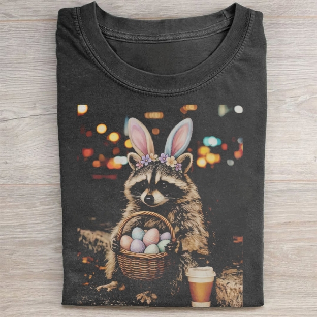 Funny Easter Raccoon Washed Tee 