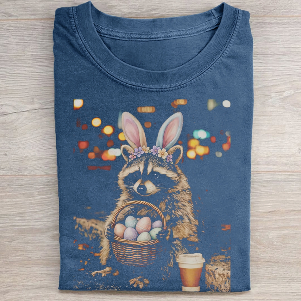 Funny Easter Raccoon Washed Tee 