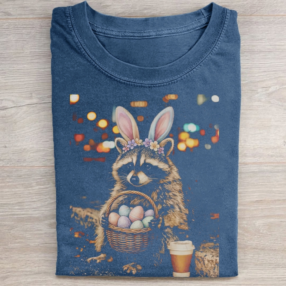 Funny Easter Raccoon Washed Tee 