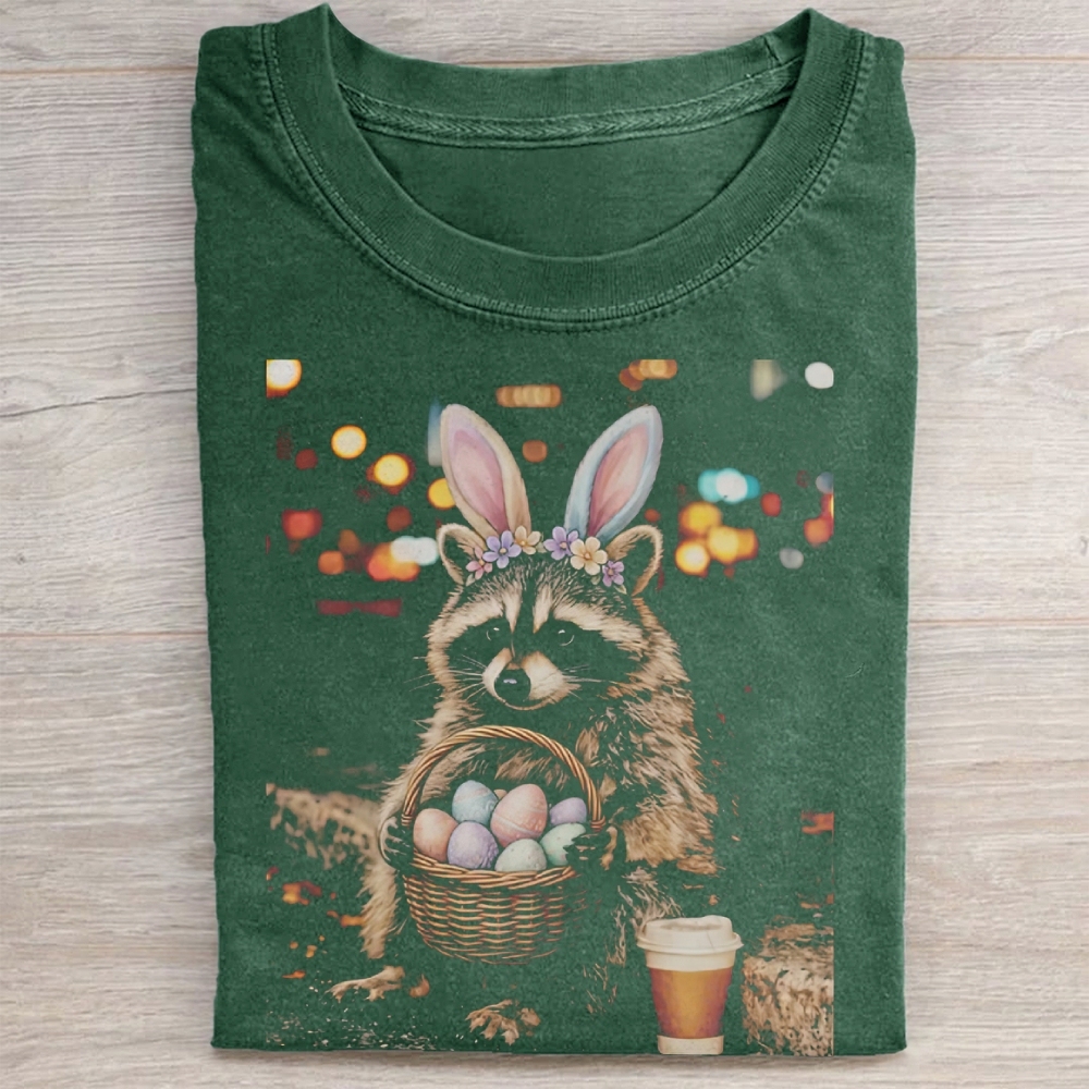 Funny Easter Raccoon Washed Tee 