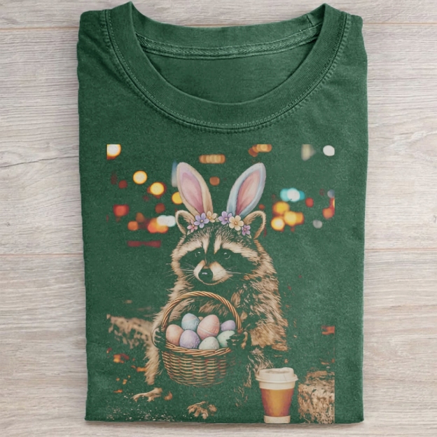 Funny Easter Raccoon Washed Tee 
