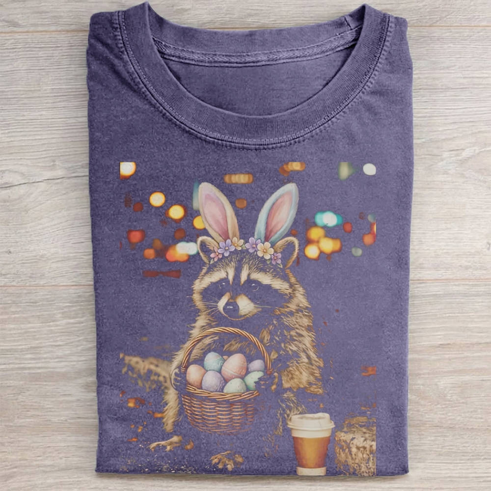 Funny Easter Raccoon Washed Tee