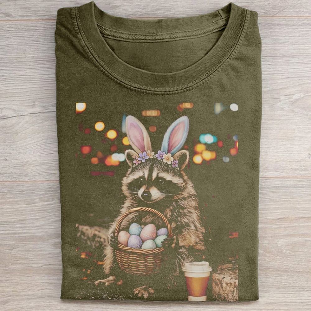 Funny Easter Raccoon Washed Tee 