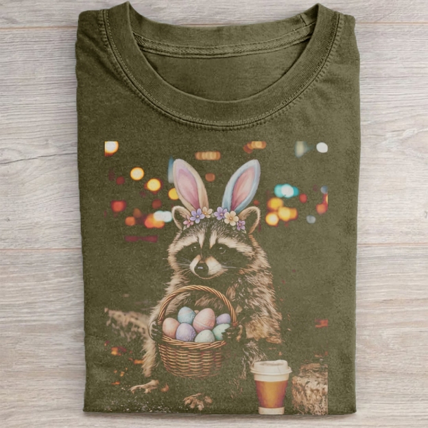 Funny Easter Raccoon Washed Tee 