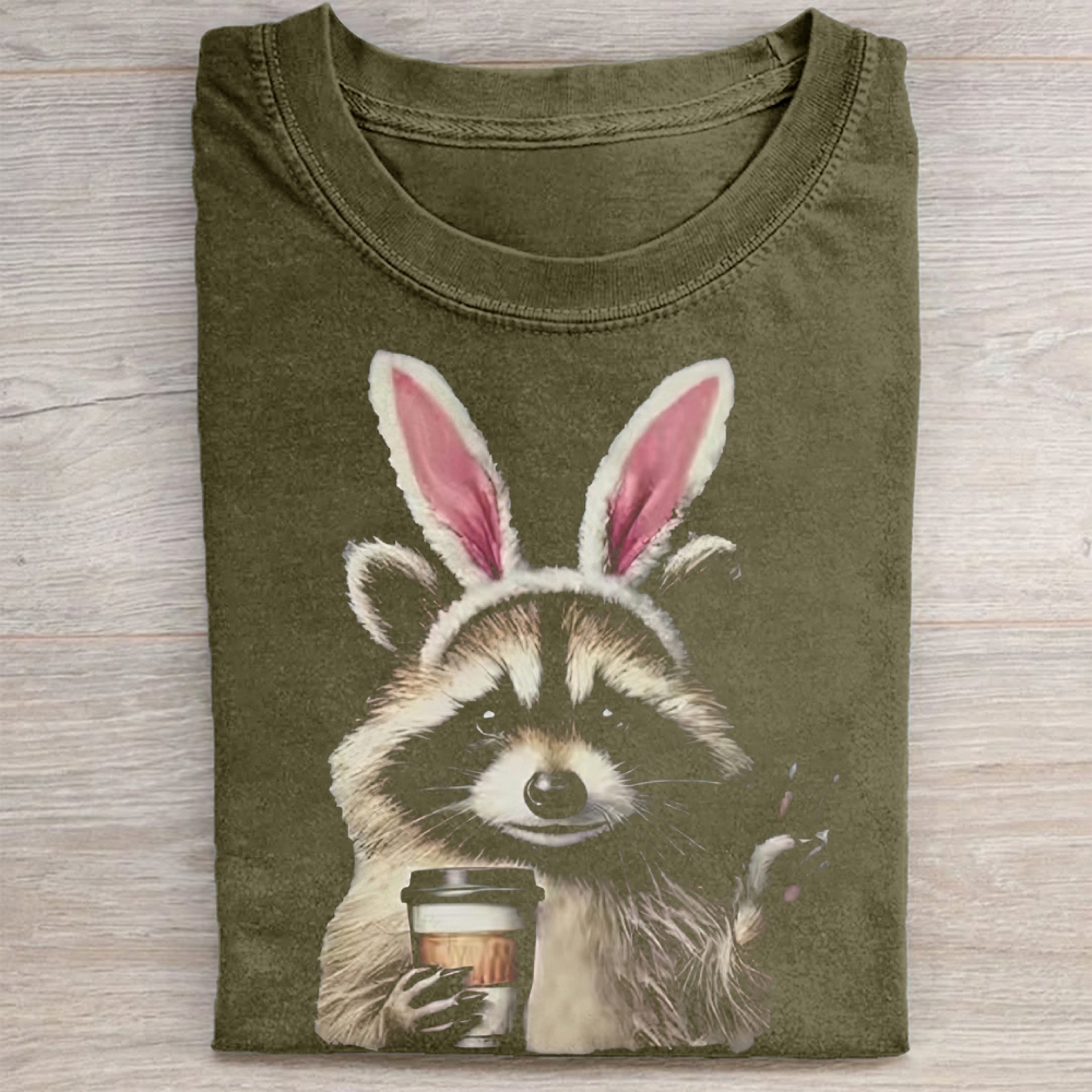 Funny Raccoon Easter  Washed Tee 