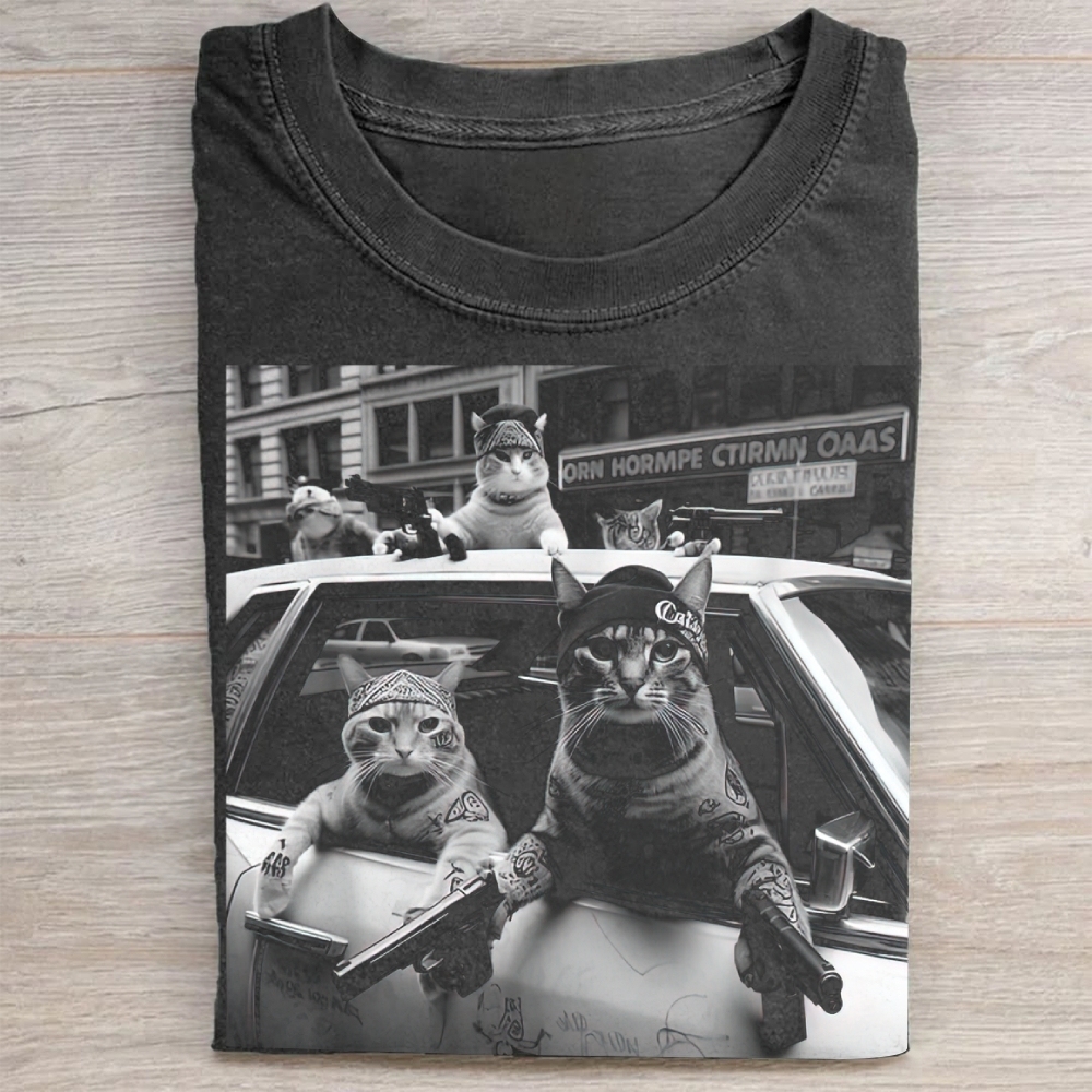 Funny Cat Gang Vintage Washed Tee