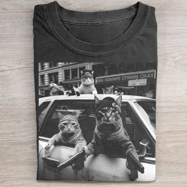 Funny Cat Gang Vintage Washed Tee 