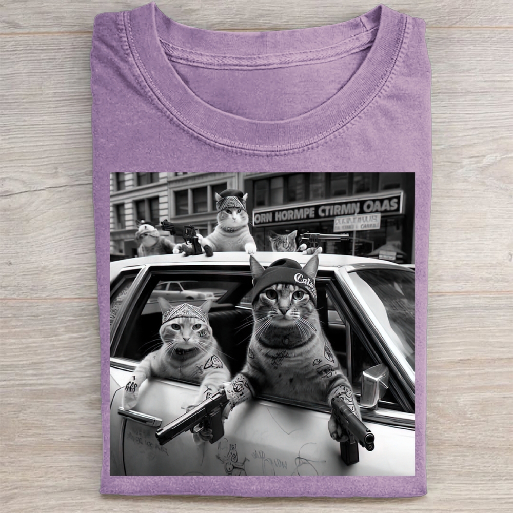 Funny Cat Gang Vintage Washed Tee 