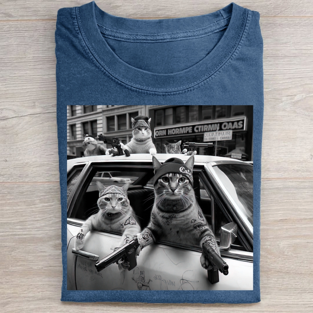 Funny Cat Gang Vintage Washed Tee 