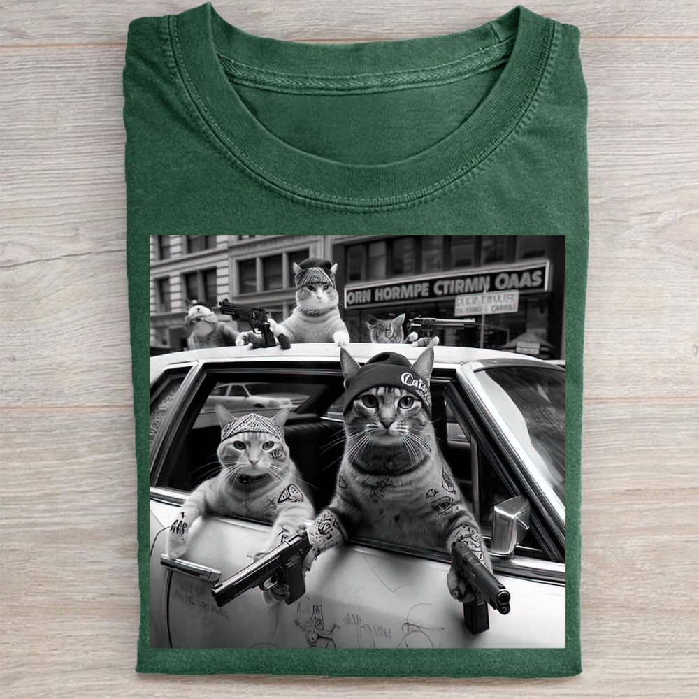 Funny Cat Gang Vintage Washed Tee 
