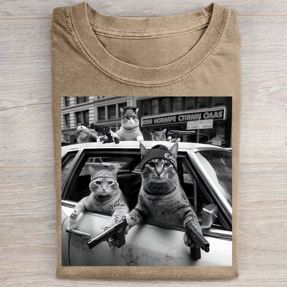 Funny Cat Gang Vintage Washed Tee 