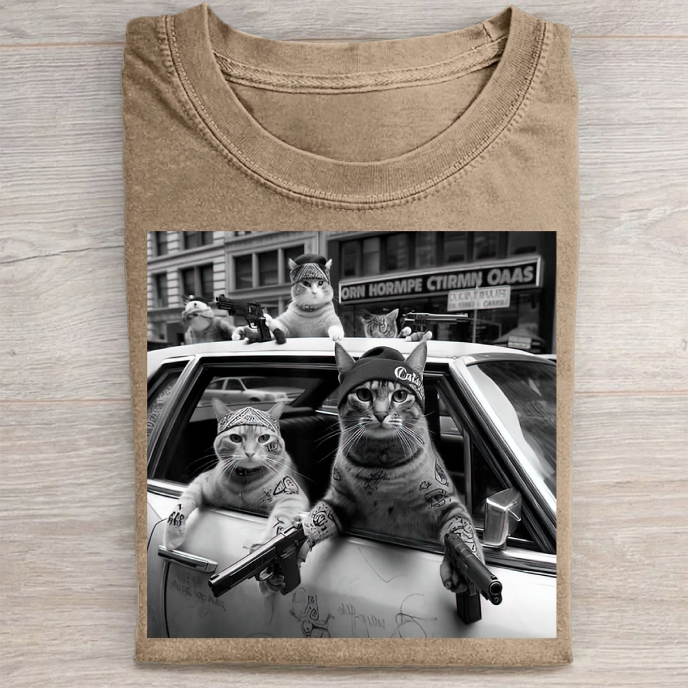 Funny Cat Gang Vintage Washed Tee 