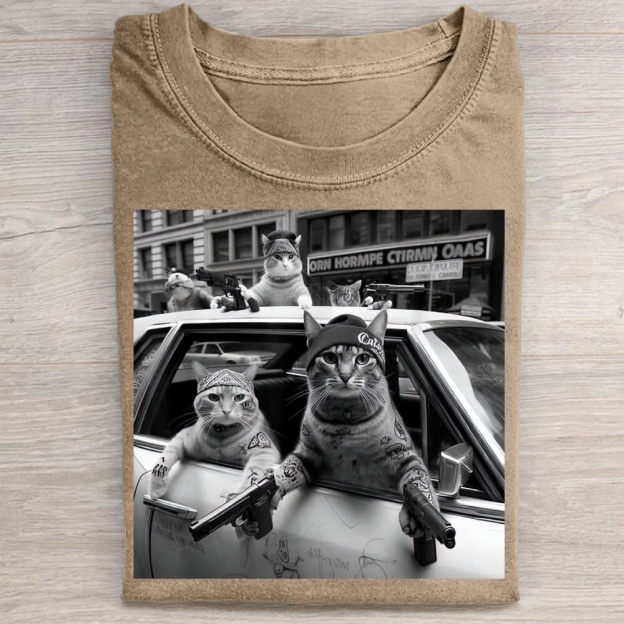 Funny Cat Gang Vintage Washed Tee 