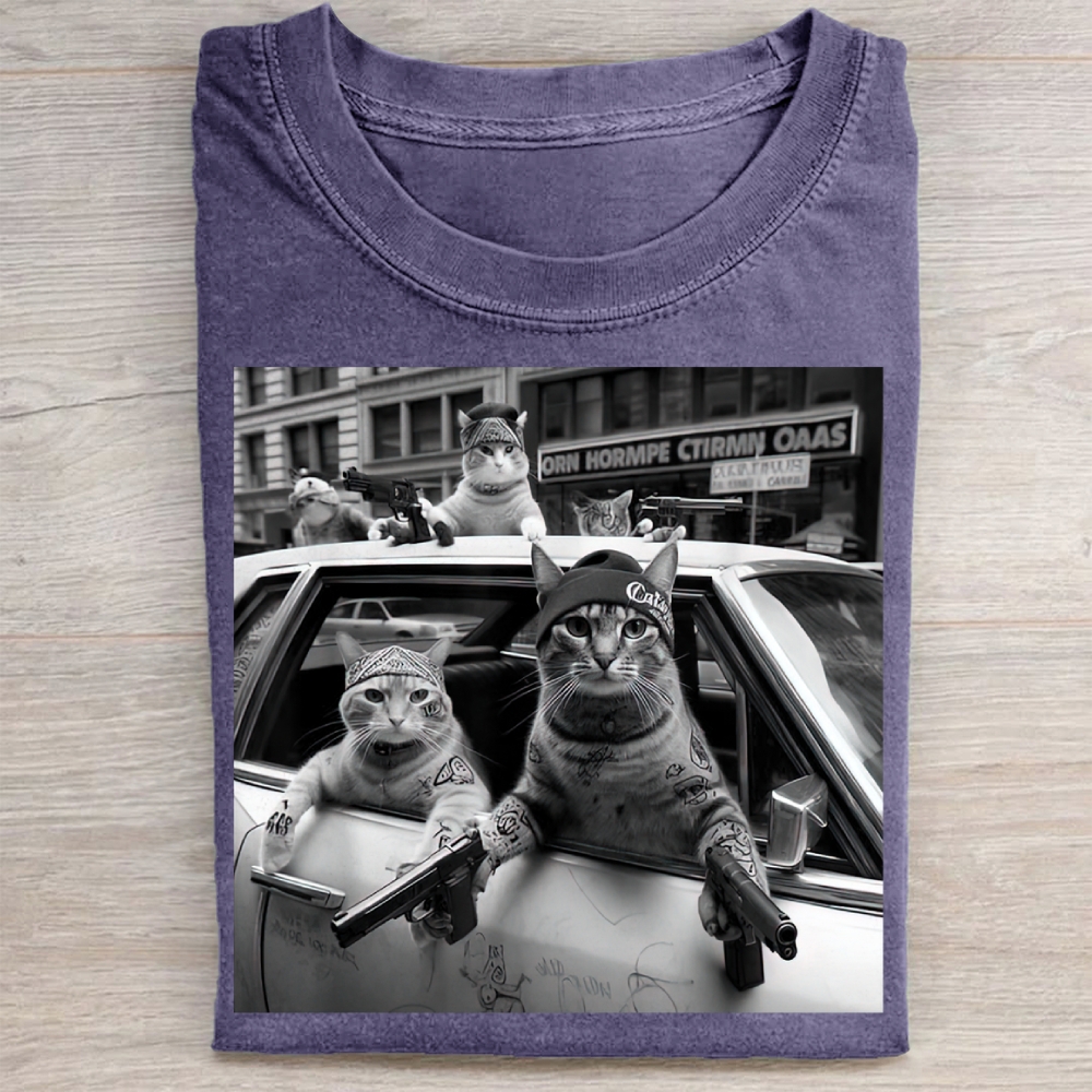 Funny Cat Gang Vintage Washed Tee 