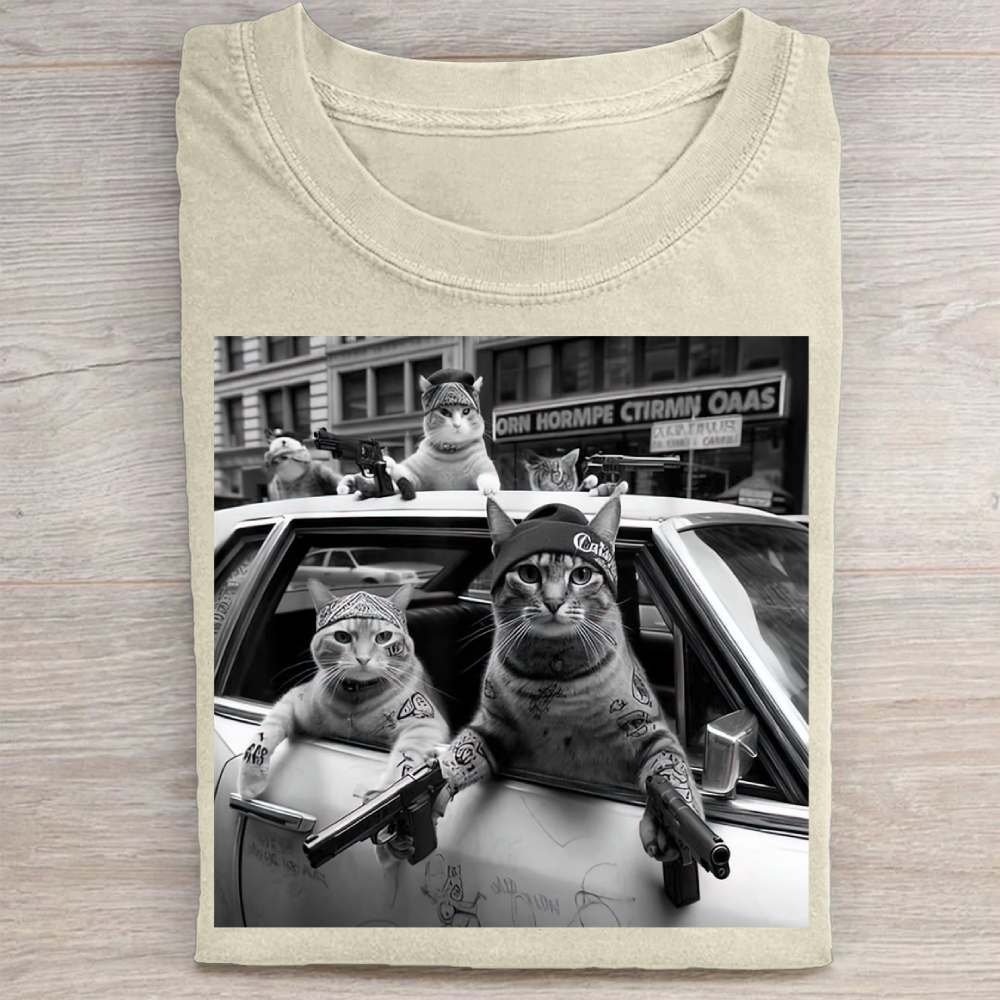 Funny Cat Gang Vintage Washed Tee 