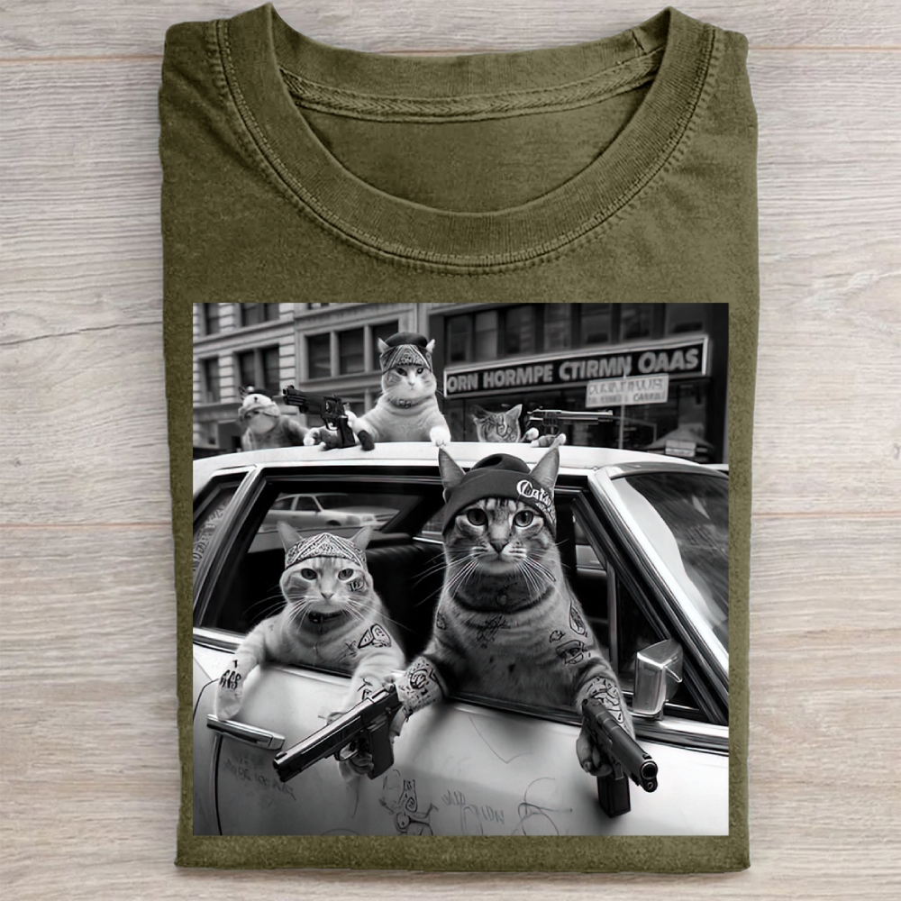 Funny Cat Gang Vintage Washed Tee 