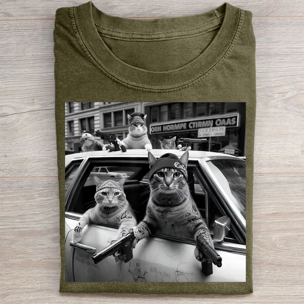 Funny Cat Gang Vintage Washed Tee 