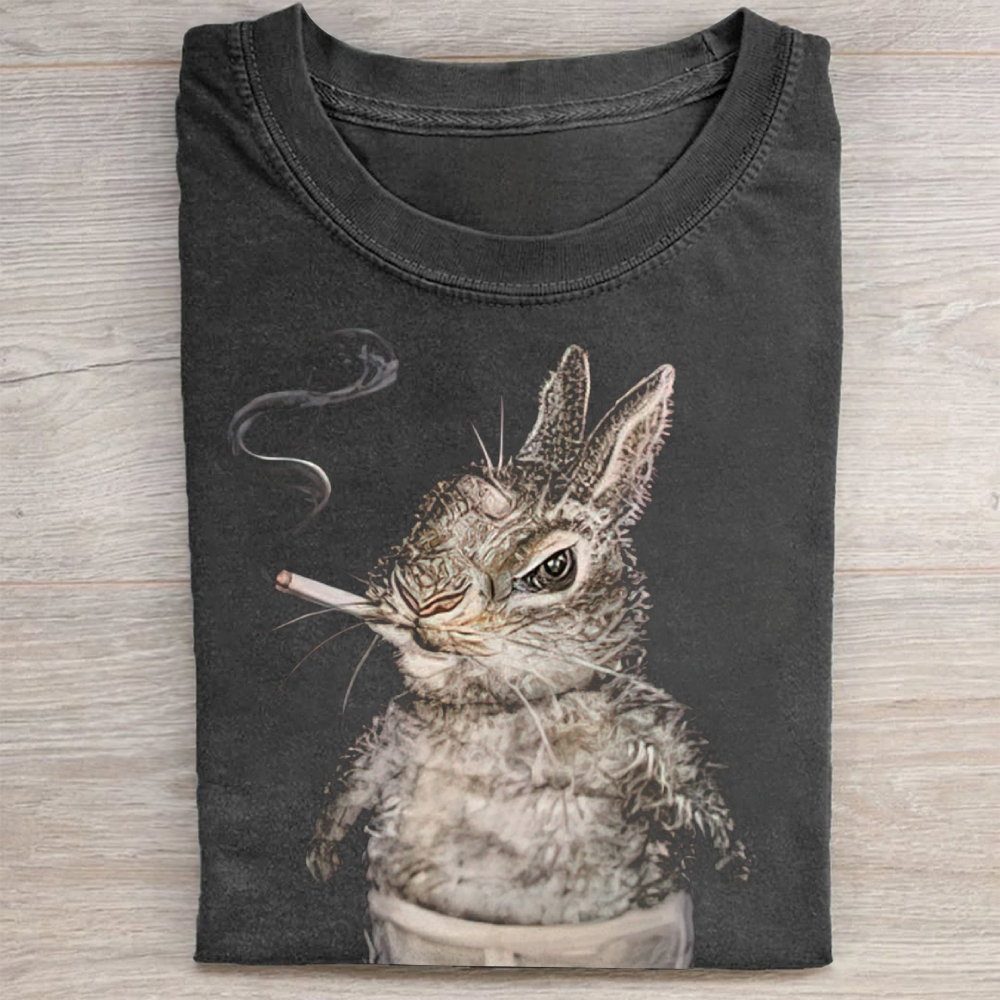 Rebel Rabbit Portrait Graphic Washed Tee 