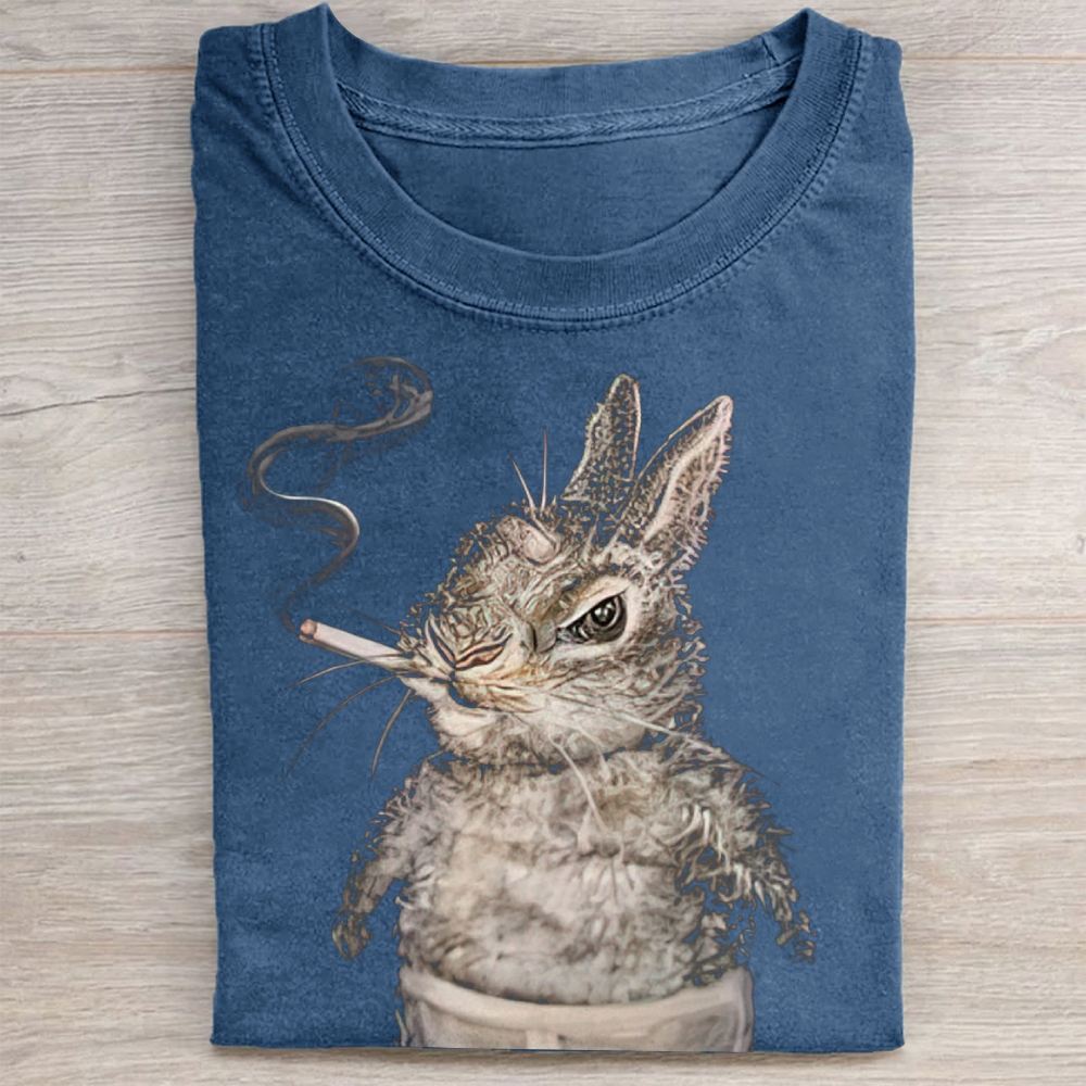 Rebel Rabbit Portrait Graphic Washed Tee 