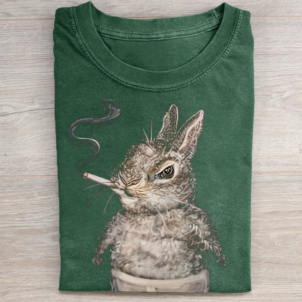 Rebel Rabbit Portrait Graphic Washed Tee 