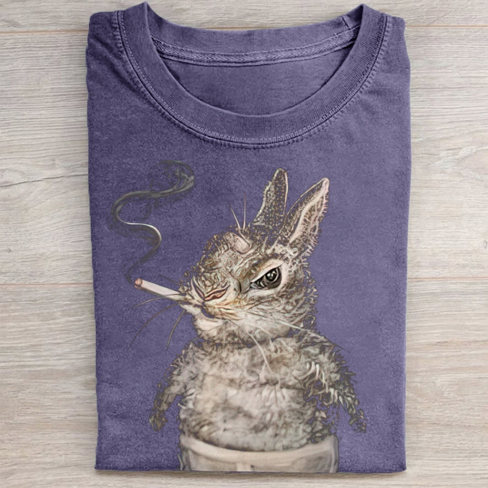 Rebel Rabbit Portrait Graphic Washed Tee