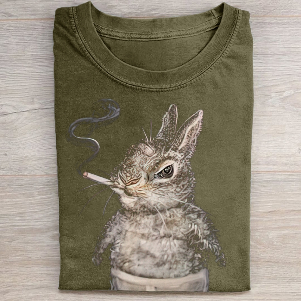 Rebel Rabbit Portrait Graphic Washed Tee 