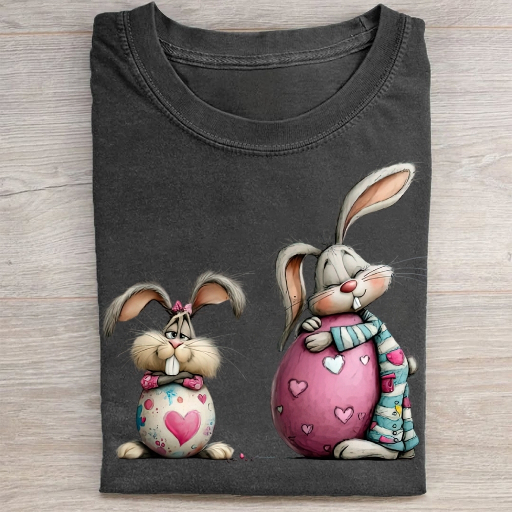 Cute Bunny & Heart Egg Easter Washed Tee 