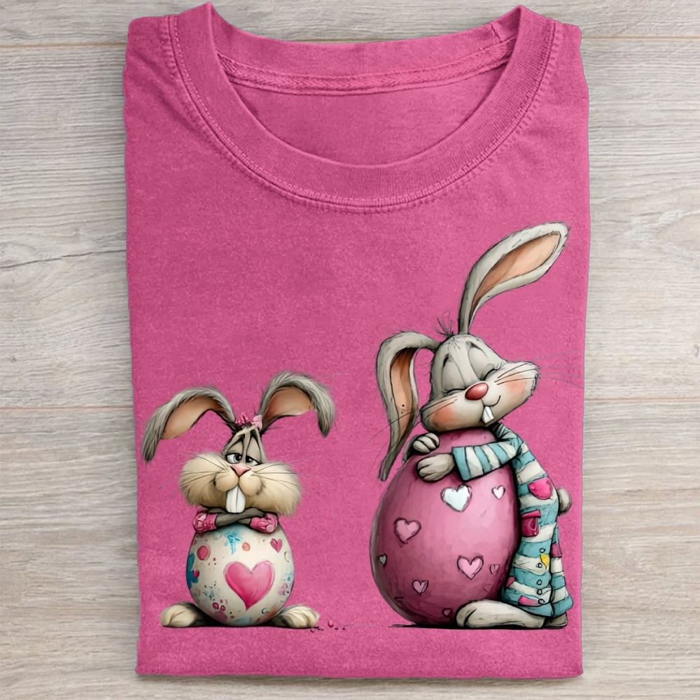 Cute Bunny & Heart Egg Easter Washed Tee 