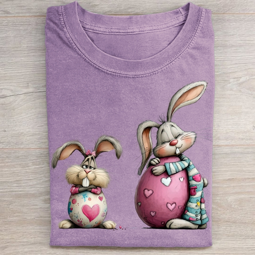 Cute Bunny & Heart Egg Easter Washed Tee 