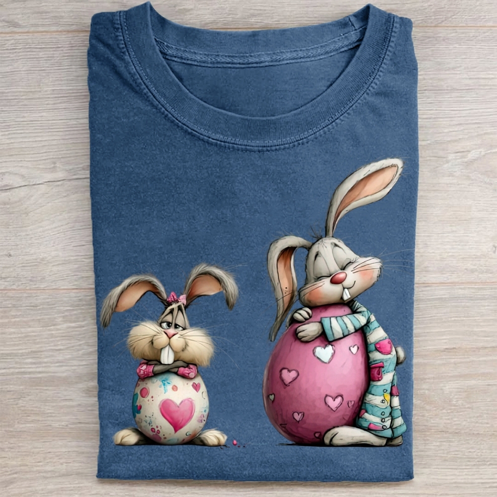 Cute Bunny & Heart Egg Easter Washed Tee 