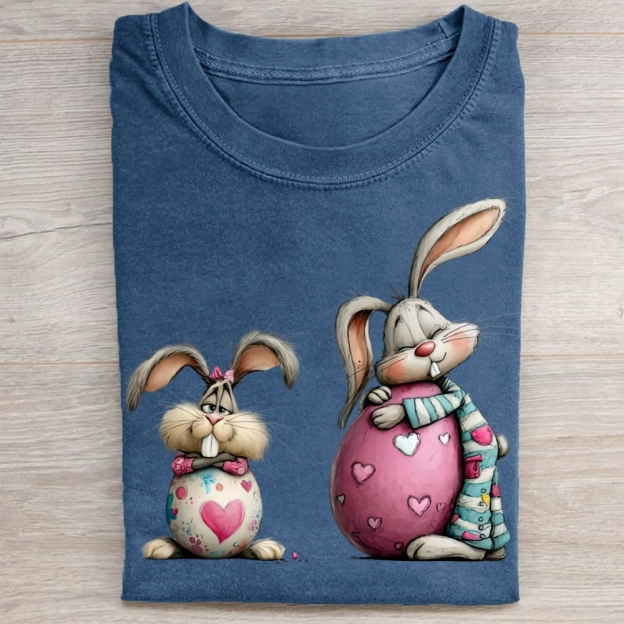 Cute Bunny & Heart Egg Easter Washed Tee 