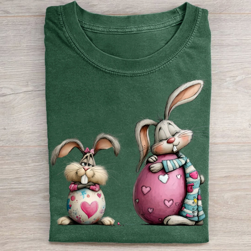 Cute Bunny & Heart Egg Easter Washed Tee 