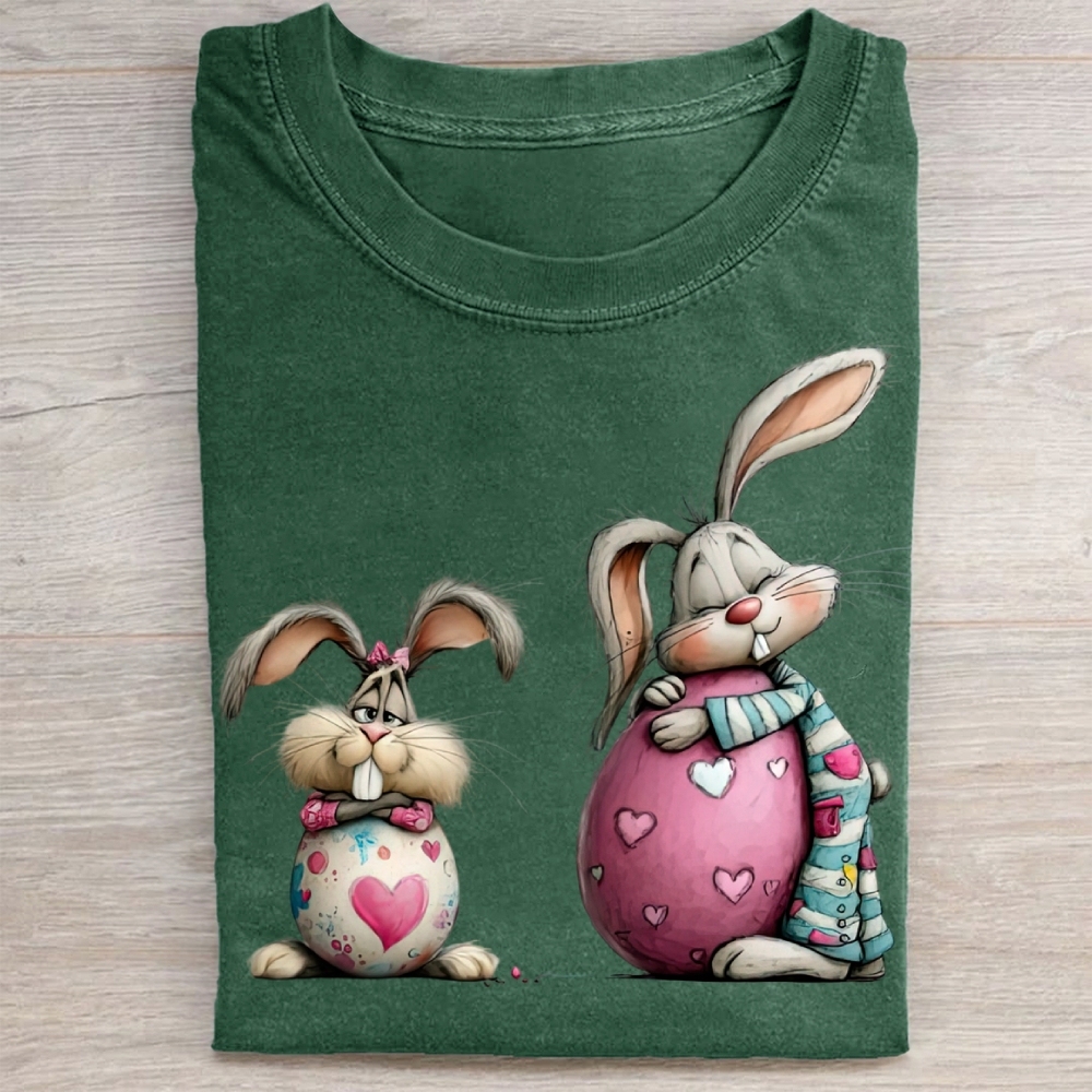 Cute Bunny & Heart Egg Easter Washed Tee 
