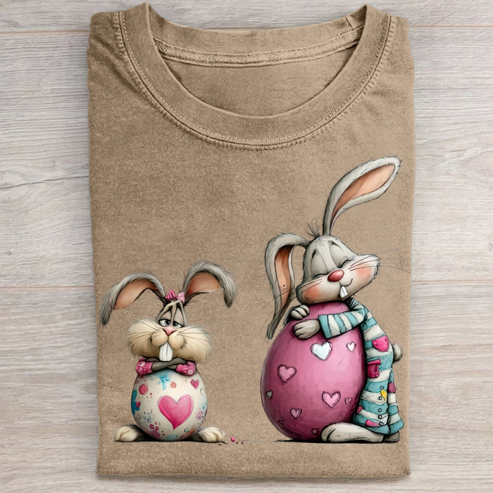 Cute Bunny & Heart Egg Easter Washed Tee 