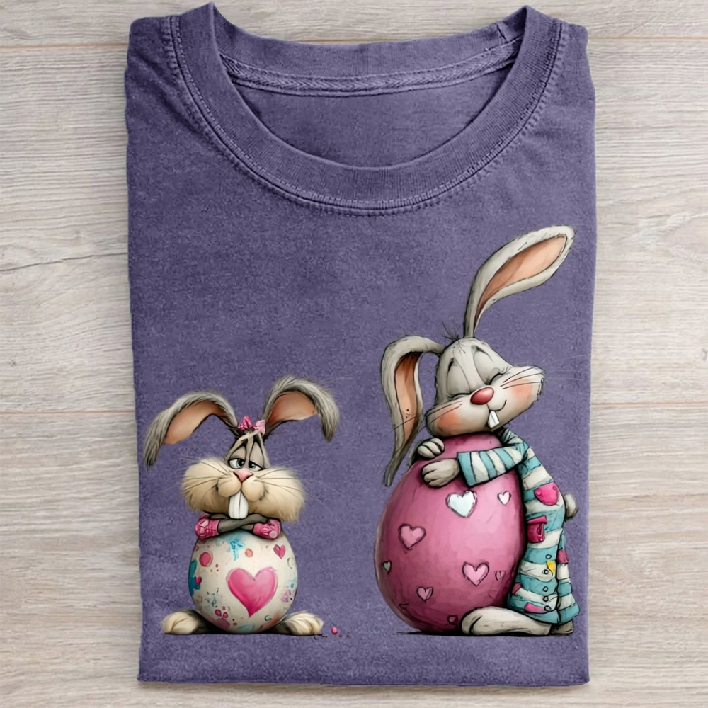 Cute Bunny & Heart Egg Easter Washed Tee 