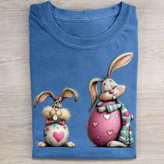 Cute Bunny & Heart Egg Easter Washed Tee 