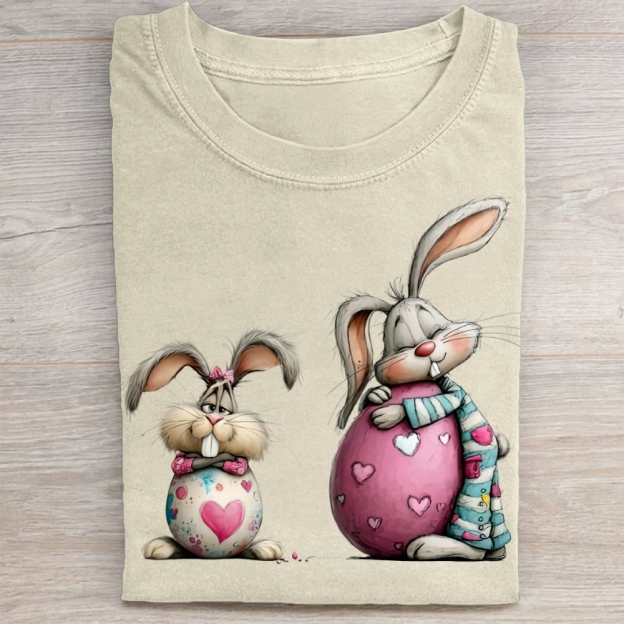 Cute Bunny & Heart Egg Easter Washed Tee 