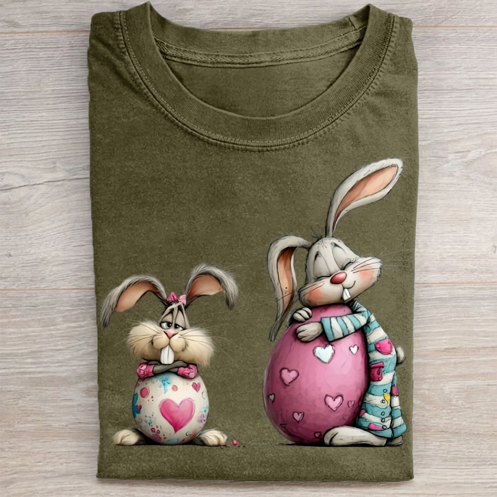 Cute Bunny & Heart Egg Easter Washed Tee 