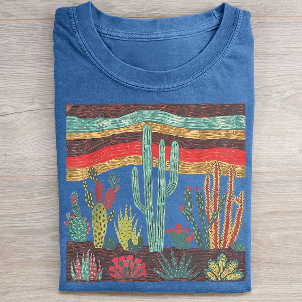 Colorful Desert Cactus Landscape Washed Tee 