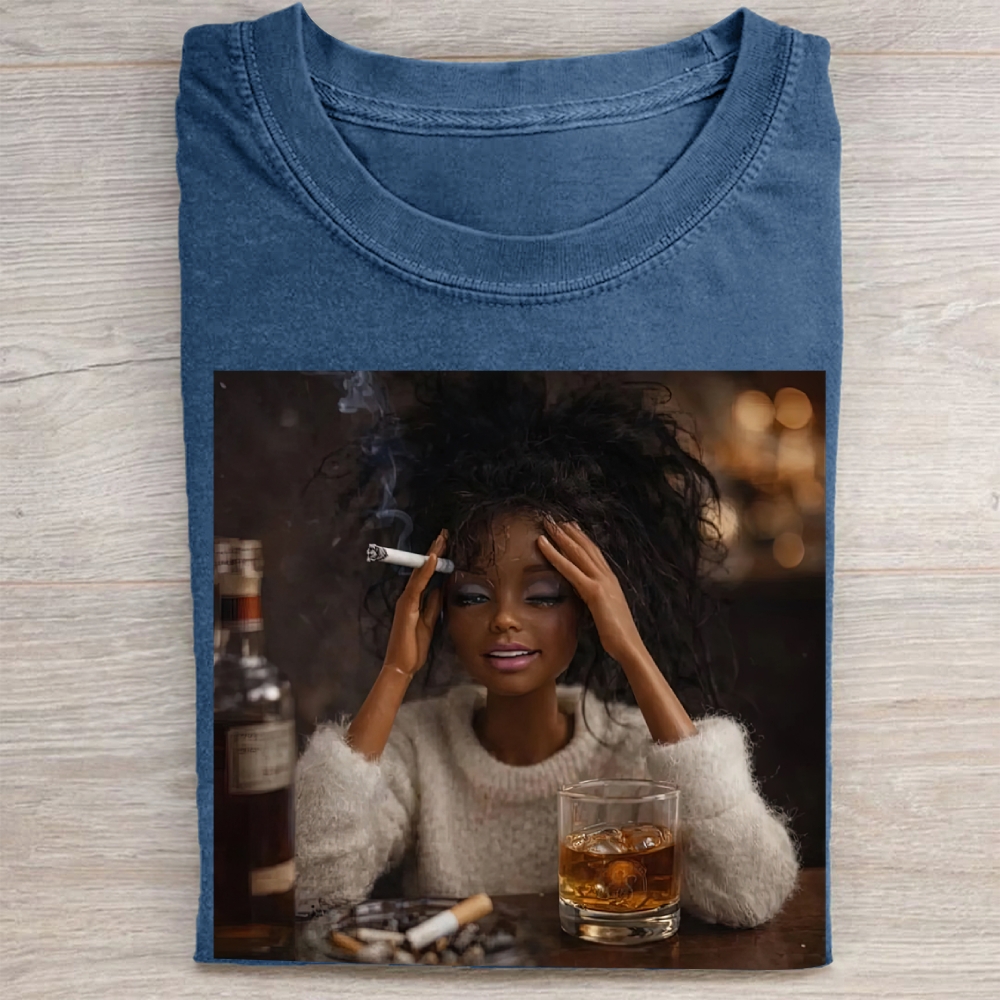 "Stressed Doll" Whiskey & Cigarette Vintage Washed Tee