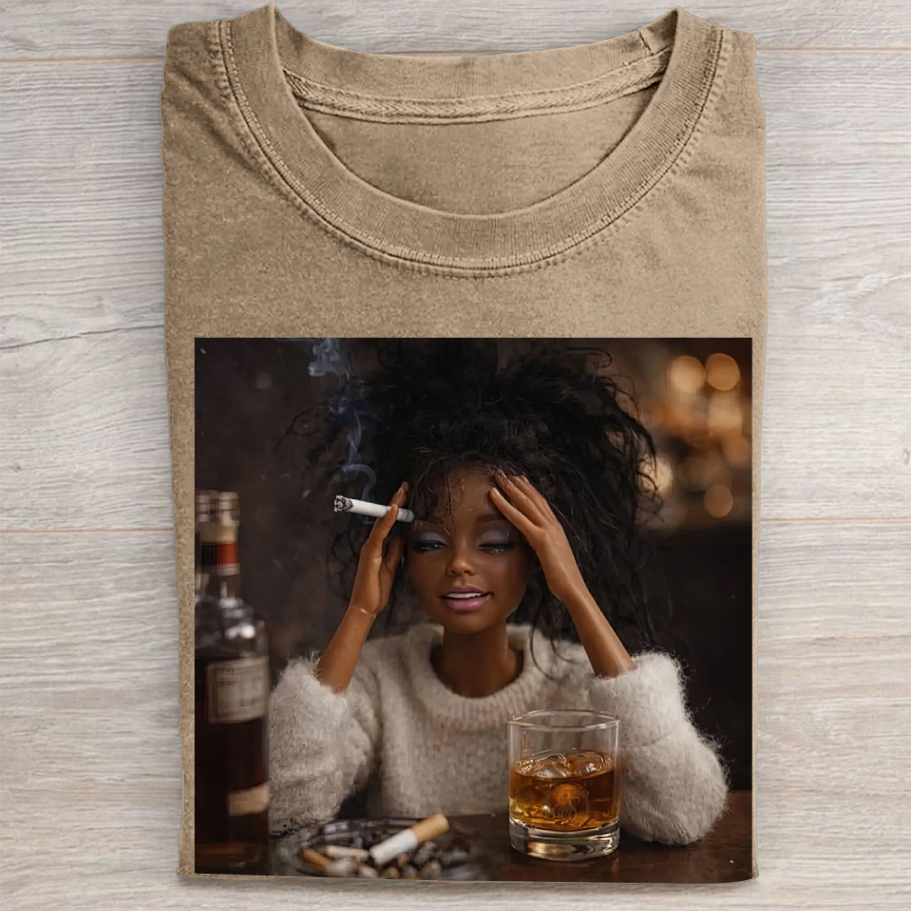 "Stressed Doll" Whiskey & Cigarette Vintage Washed Tee