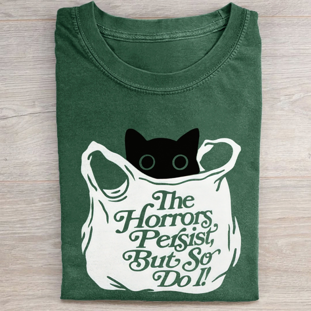 "The Horrors Persist" Black Cat Vintage Washed Tee