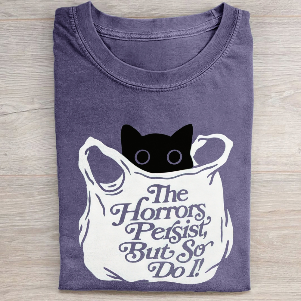 "The Horrors Persist" Black Cat Vintage Washed Tee