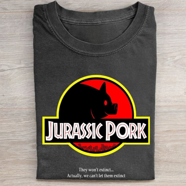 "Jurassic Pork" Dinosaur Parody Vintage Washed Tee