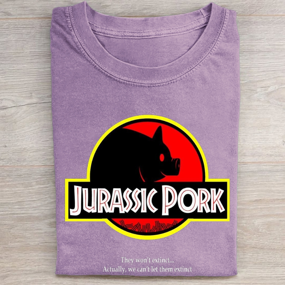 "Jurassic Pork" Dinosaur Parody Vintage Washed Tee