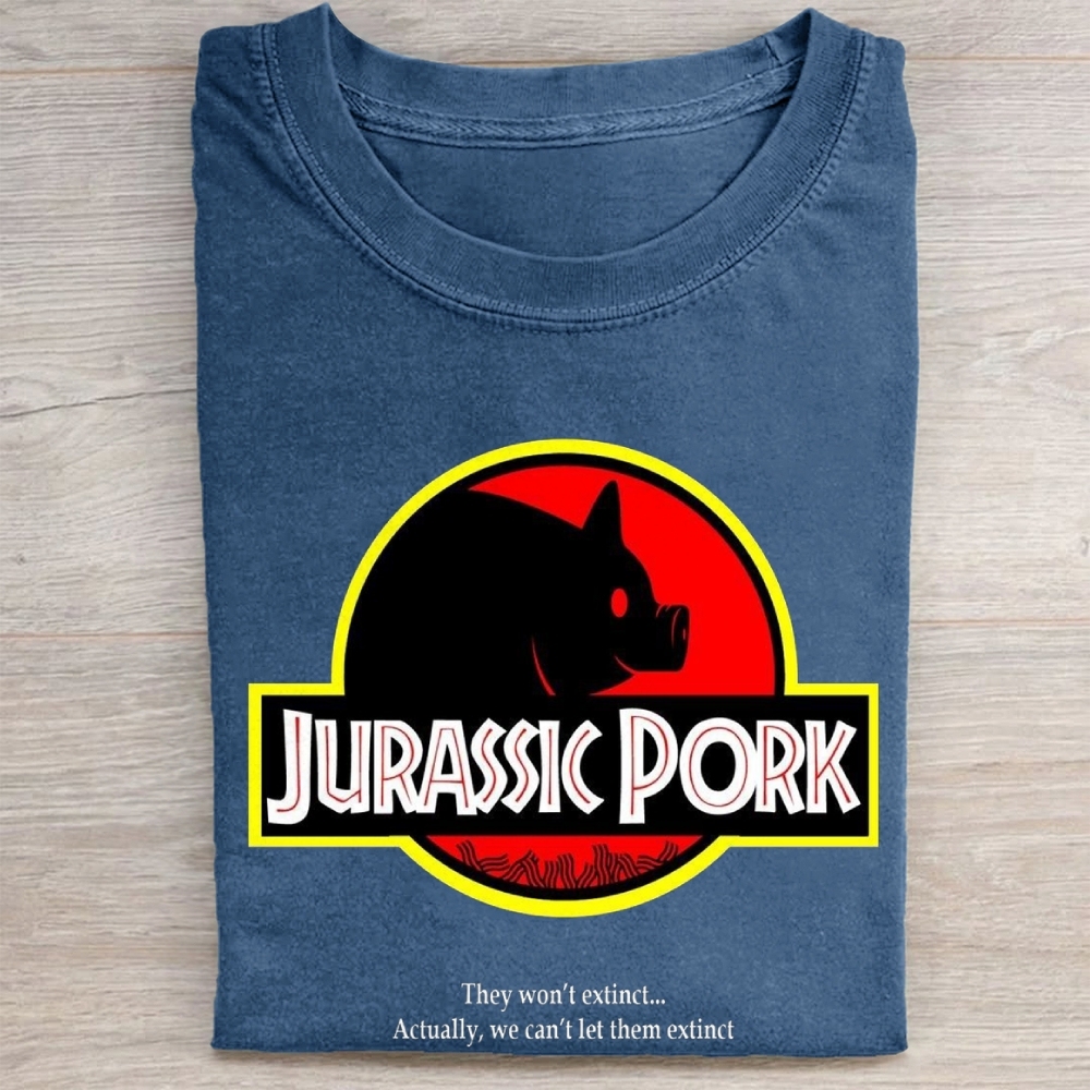 "Jurassic Pork" Dinosaur Parody Vintage Washed Tee