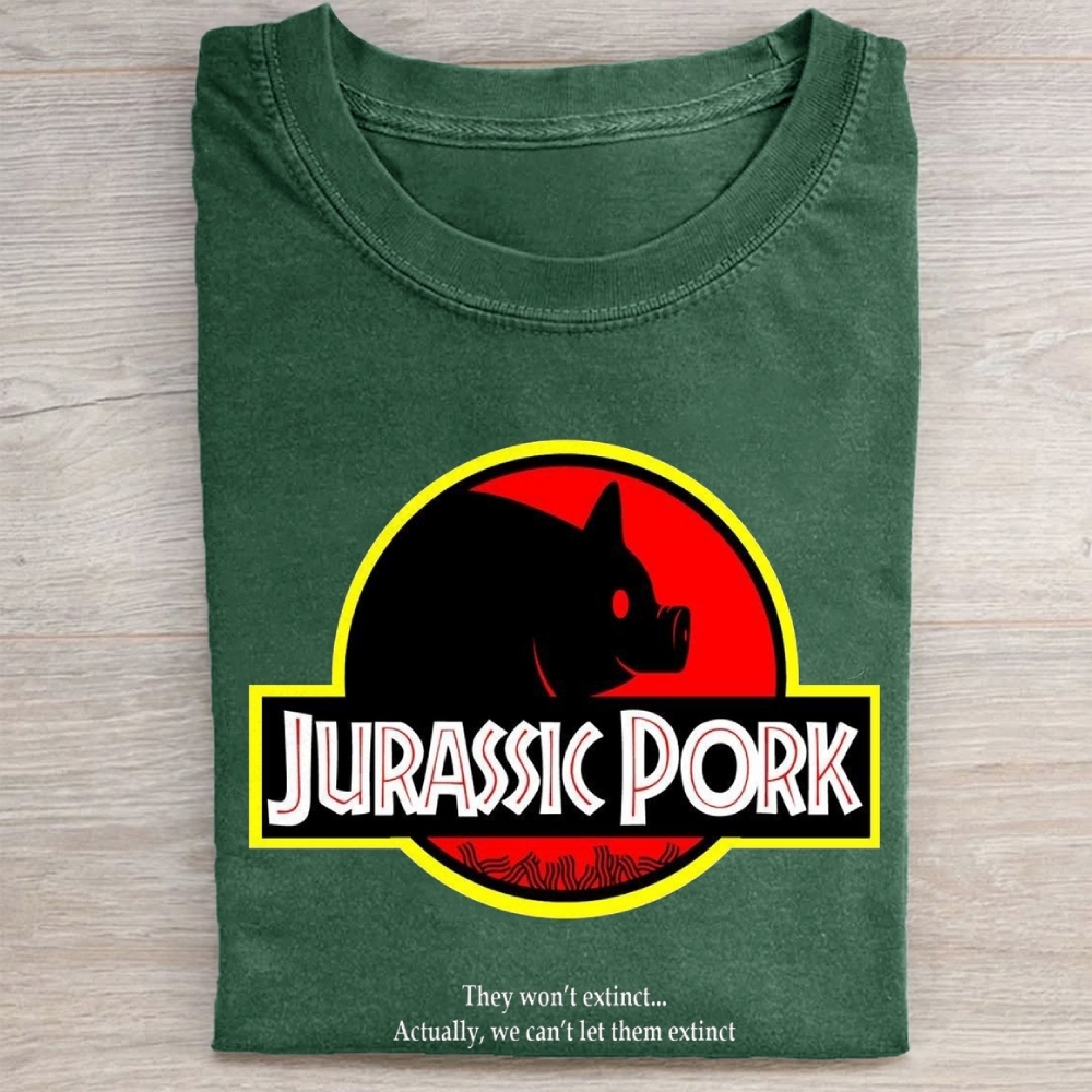 "Jurassic Pork" Dinosaur Parody Vintage Washed Tee