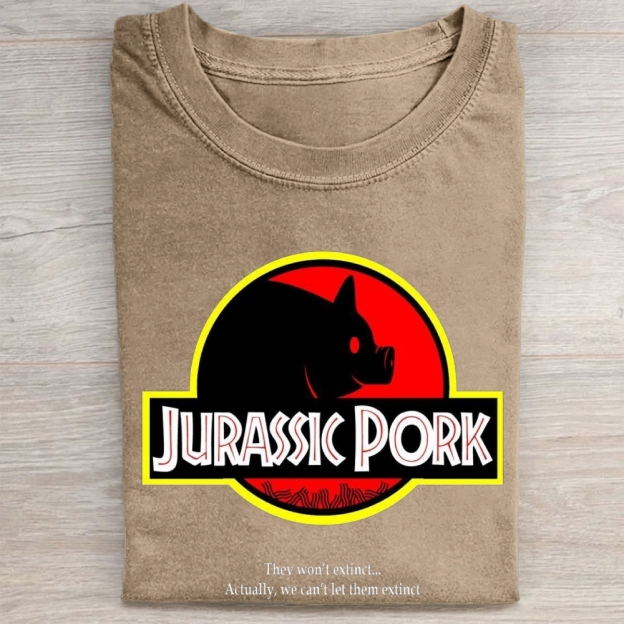 "Jurassic Pork" Dinosaur Parody Vintage Washed Tee